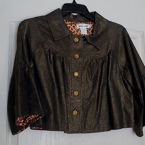 West 36 Size M Cropped Jacket: Black & Gold Lame with Beautiful Gold Buttons